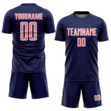 Custom Navy Medium Pink-White Geometric Shape Sports Sublimation Soccer Uniform Jersey