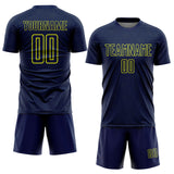 Custom Navy Neon Yellow Geometric Shape Sports Sublimation Soccer Uniform Jersey