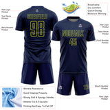 Custom Navy Neon Yellow Geometric Shape Sports Sublimation Soccer Uniform Jersey