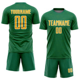 Custom Kelly Green Gold-White Geometric Shape Sports Sublimation Soccer Uniform Jersey