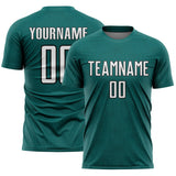 Custom Teal White-Black Geometric Shape Sports Sublimation Soccer Uniform Jersey