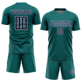 Custom Teal Navy-White Geometric Shape Sports Sublimation Soccer Uniform Jersey