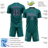 Custom Teal Navy-White Geometric Shape Sports Sublimation Soccer Uniform Jersey