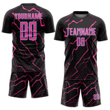 Custom Black Pink-Light Blue Lightning Sports Sublimation Soccer Uniform Jersey