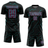 Custom Black Teal-Pink Lightning Sports Sublimation Soccer Uniform Jersey