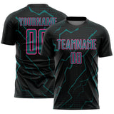 Custom Black Teal-Pink Lightning Sports Sublimation Soccer Uniform Jersey