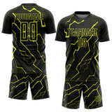 Custom Black Neon Yellow Lightning Sports Sublimation Soccer Uniform Jersey