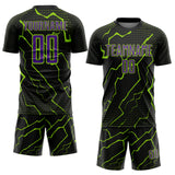 Custom Black Purple-Neon Green Lightning Sports Sublimation Soccer Uniform Jersey