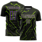 Custom Black Purple-Neon Green Lightning Sports Sublimation Soccer Uniform Jersey