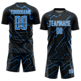 Custom Black Powder Blue-White Lightning Sports Sublimation Soccer Uniform Jersey