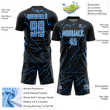 Custom Black Powder Blue-White Lightning Sports Sublimation Soccer Uniform Jersey