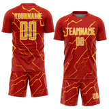Custom Red Gold-White Lightning Sports Sublimation Soccer Uniform Jersey