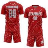 Custom Red Gray-White Lightning Sports Sublimation Soccer Uniform Jersey