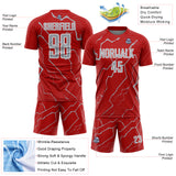 Custom Red Gray-White Lightning Sports Sublimation Soccer Uniform Jersey