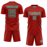 Custom Red Kelly Green-White Lightning Sports Sublimation Soccer Uniform Jersey