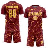 Custom Crimson Gold-White Lightning Sports Sublimation Soccer Uniform Jersey