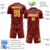 Custom Crimson Gold-White Lightning Sports Sublimation Soccer Uniform Jersey