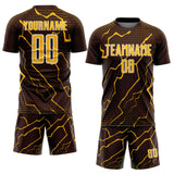 Custom Brown Gold-White Lightning Sports Sublimation Soccer Uniform Jersey