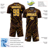 Custom Brown Gold-White Lightning Sports Sublimation Soccer Uniform Jersey
