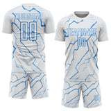Custom White Powder Blue Lightning Sports Sublimation Soccer Uniform Jersey