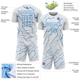 Custom White Powder Blue Lightning Sports Sublimation Soccer Uniform Jersey