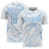 Custom White Powder Blue Lightning Sports Sublimation Soccer Uniform Jersey