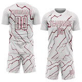 Custom White Burgundy Lightning Sports Sublimation Soccer Uniform Jersey