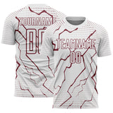 Custom White Burgundy Lightning Sports Sublimation Soccer Uniform Jersey
