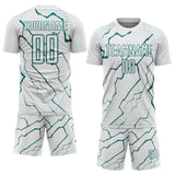 Custom White Teal Lightning Sports Sublimation Soccer Uniform Jersey
