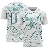Custom White Teal Lightning Sports Sublimation Soccer Uniform Jersey