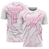 Custom White Pink Lightning Sports Sublimation Soccer Uniform Jersey