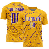 Custom Gold Purple-White Lightning Sports Sublimation Soccer Uniform Jersey