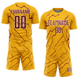 Custom Gold Crimson-White Lightning Sports Sublimation Soccer Uniform Jersey