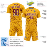 Custom Gold Crimson-White Lightning Sports Sublimation Soccer Uniform Jersey