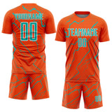 Custom Orange Aqua-White Lightning Sports Sublimation Soccer Uniform Jersey