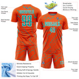 Custom Orange Aqua-White Lightning Sports Sublimation Soccer Uniform Jersey