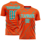 Custom Orange Aqua-White Lightning Sports Sublimation Soccer Uniform Jersey