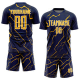Custom Navy Gold-White Lightning Sports Sublimation Soccer Uniform Jersey