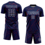 Custom Navy Crimson-White Lightning Sports Sublimation Soccer Uniform Jersey