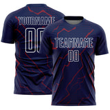 Custom Navy Crimson-White Lightning Sports Sublimation Soccer Uniform Jersey