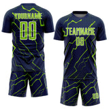 Custom Navy Neon Green-White Lightning Sports Sublimation Soccer Uniform Jersey