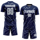 Custom Navy Silver-White Lightning Sports Sublimation Soccer Uniform Jersey