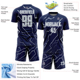 Custom Navy Silver-White Lightning Sports Sublimation Soccer Uniform Jersey