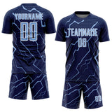 Custom Navy Light Blue-White Lightning Sports Sublimation Soccer Uniform Jersey