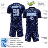 Custom Navy Light Blue-White Lightning Sports Sublimation Soccer Uniform Jersey
