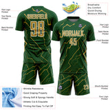 Custom Green Old Gold-White Lightning Sports Sublimation Soccer Uniform Jersey
