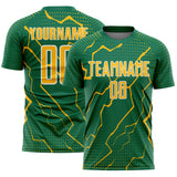 Custom Kelly Green Gold-White Lightning Sports Sublimation Soccer Uniform Jersey