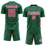 Custom Kelly Green Neon Pink-White Lightning Sports Sublimation Soccer Uniform Jersey