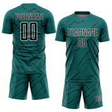 Custom Teal Black-White Lightning Sports Sublimation Soccer Uniform Jersey