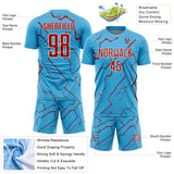 Custom Sky Blue Red-White Lightning Sports Sublimation Soccer Uniform Jersey